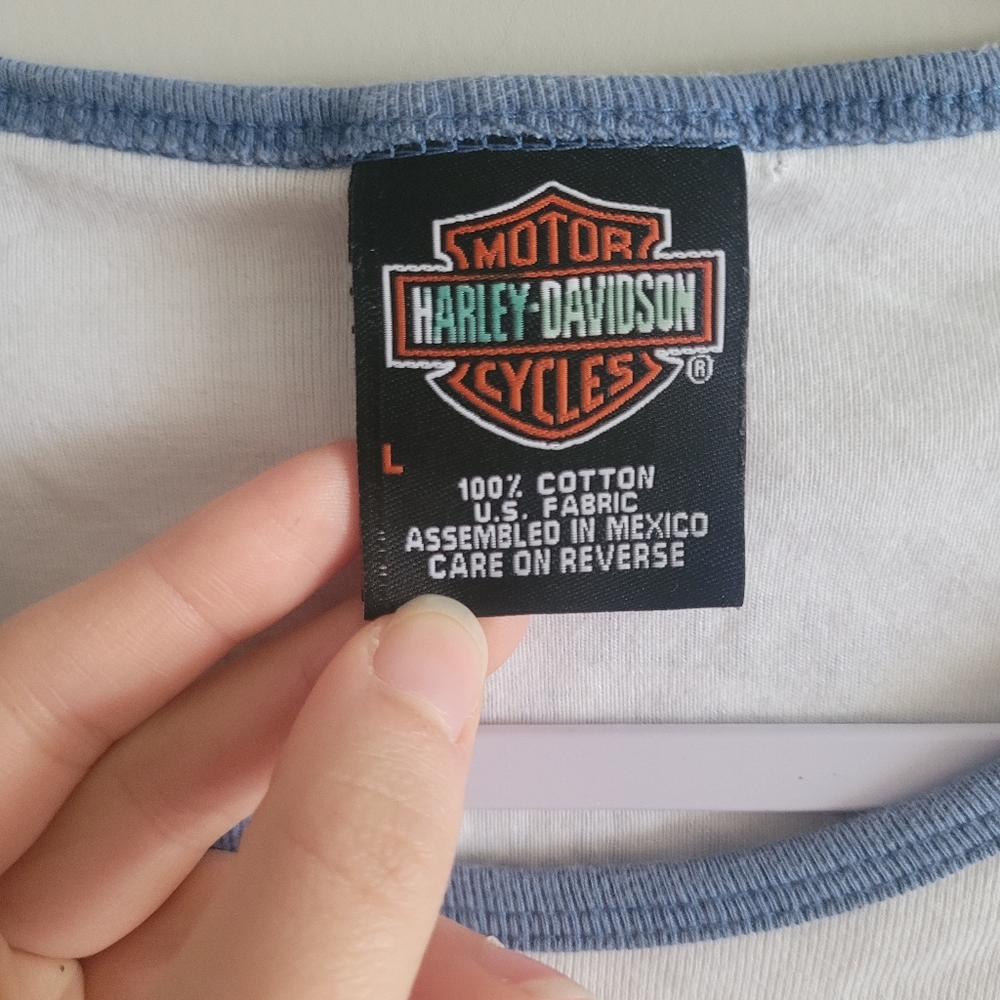 Harley-Davidson Blue Long Sleeve Rhinestone Graphic Tee - Picture 3 of 9